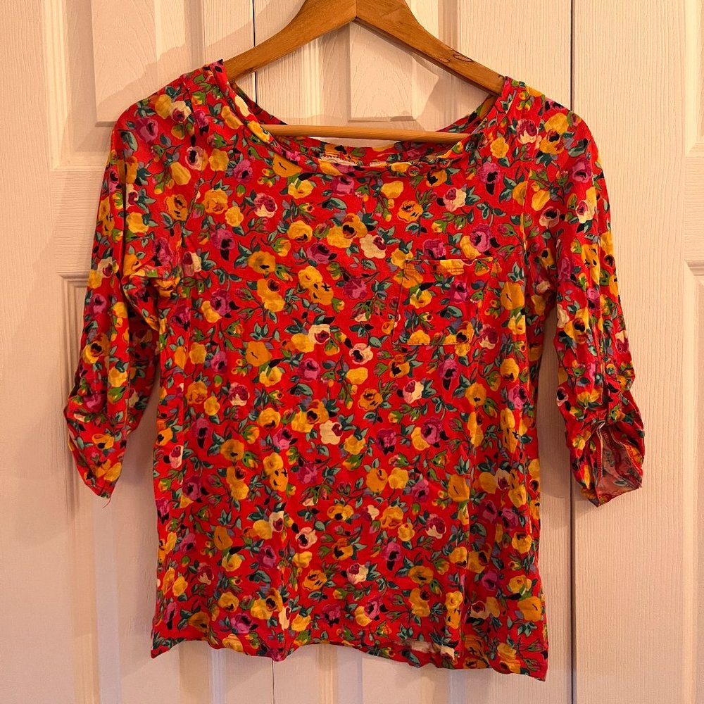 9-H15 STCL Anthropologie Women Top Floral Boatneck Neck 3/4 Sleeve (size S)